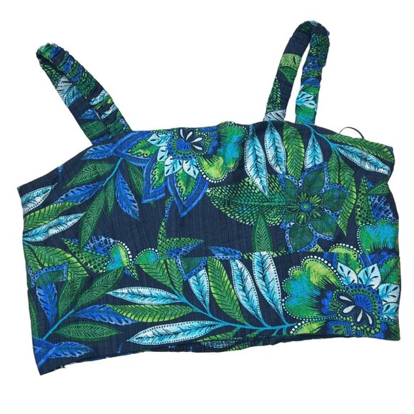 Rachel Zoe Womens Blue & Green Floral Crop Top With Ruched Straps Size L - Picture 2 of 10